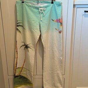Y2K Lucky Brand L sweatpants tropical beach palm tree print boho parrot 2000s